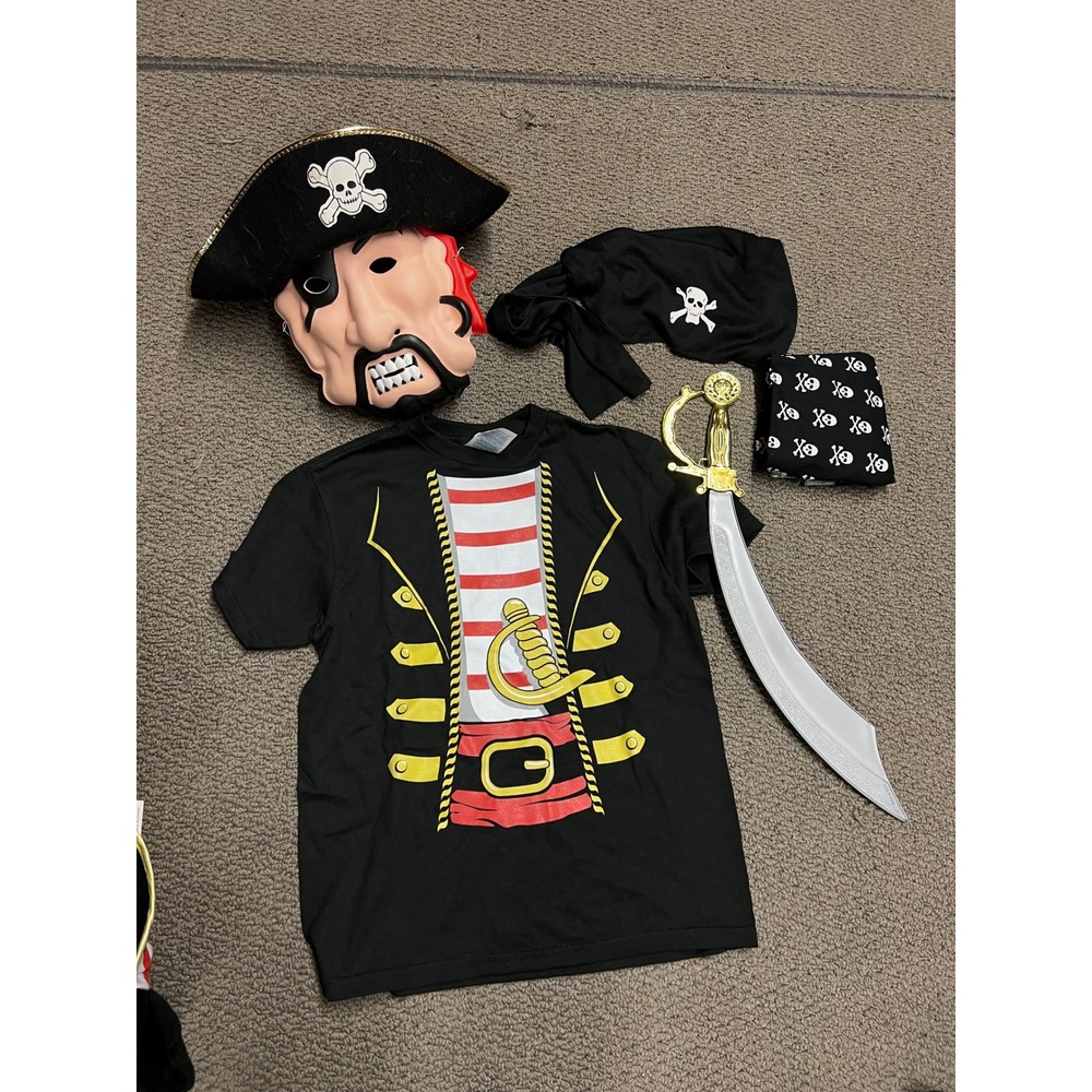Kids Pirate Costume Set Delta Pro Weight Shirt Mask Sword Hat Youth XS Black